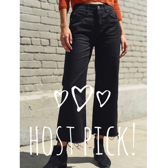 RISEN JEANS RAW HEM ANKLE WIDE LEG BLACK JEANS - Picture 2 of 7